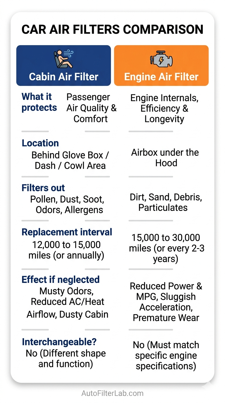 Quick Reference: Cabin vs Engine Air Filter