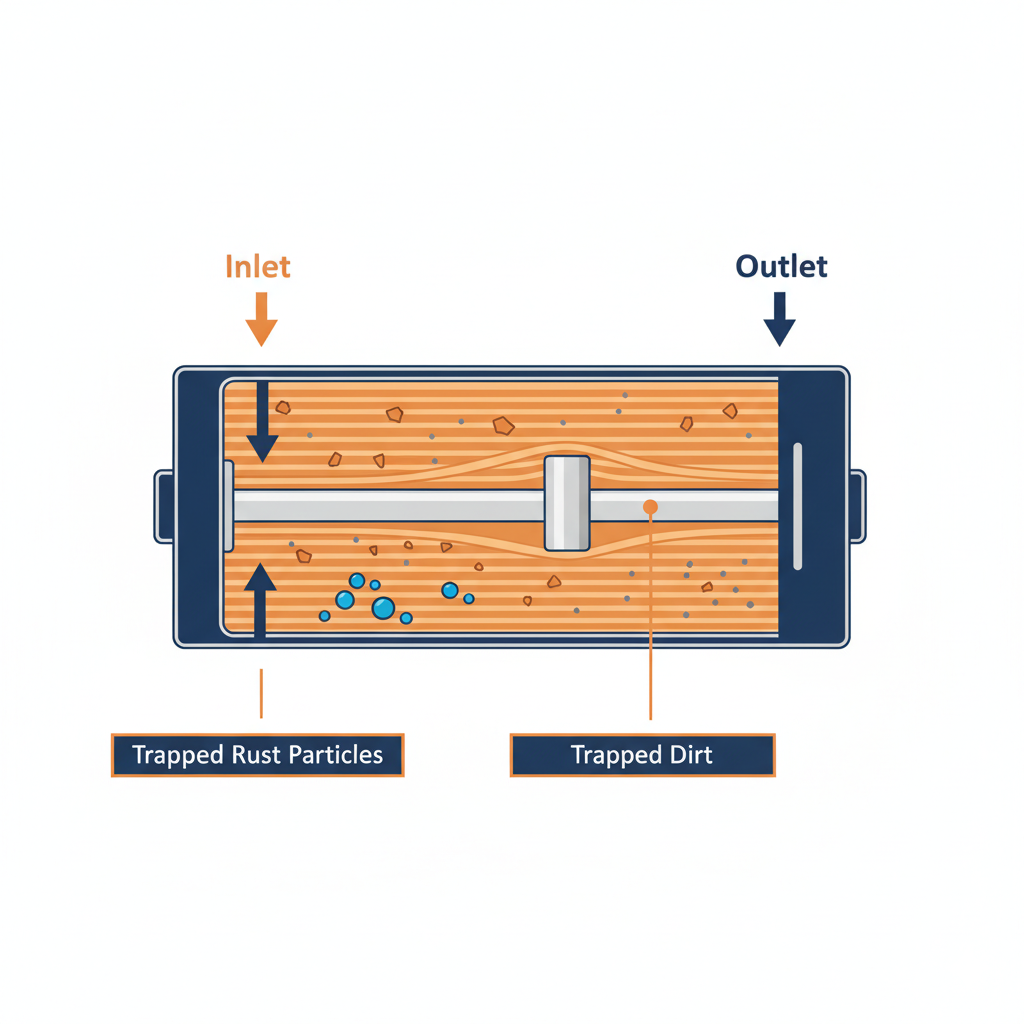 Fuel filter inlet and outlet flow direction diagram