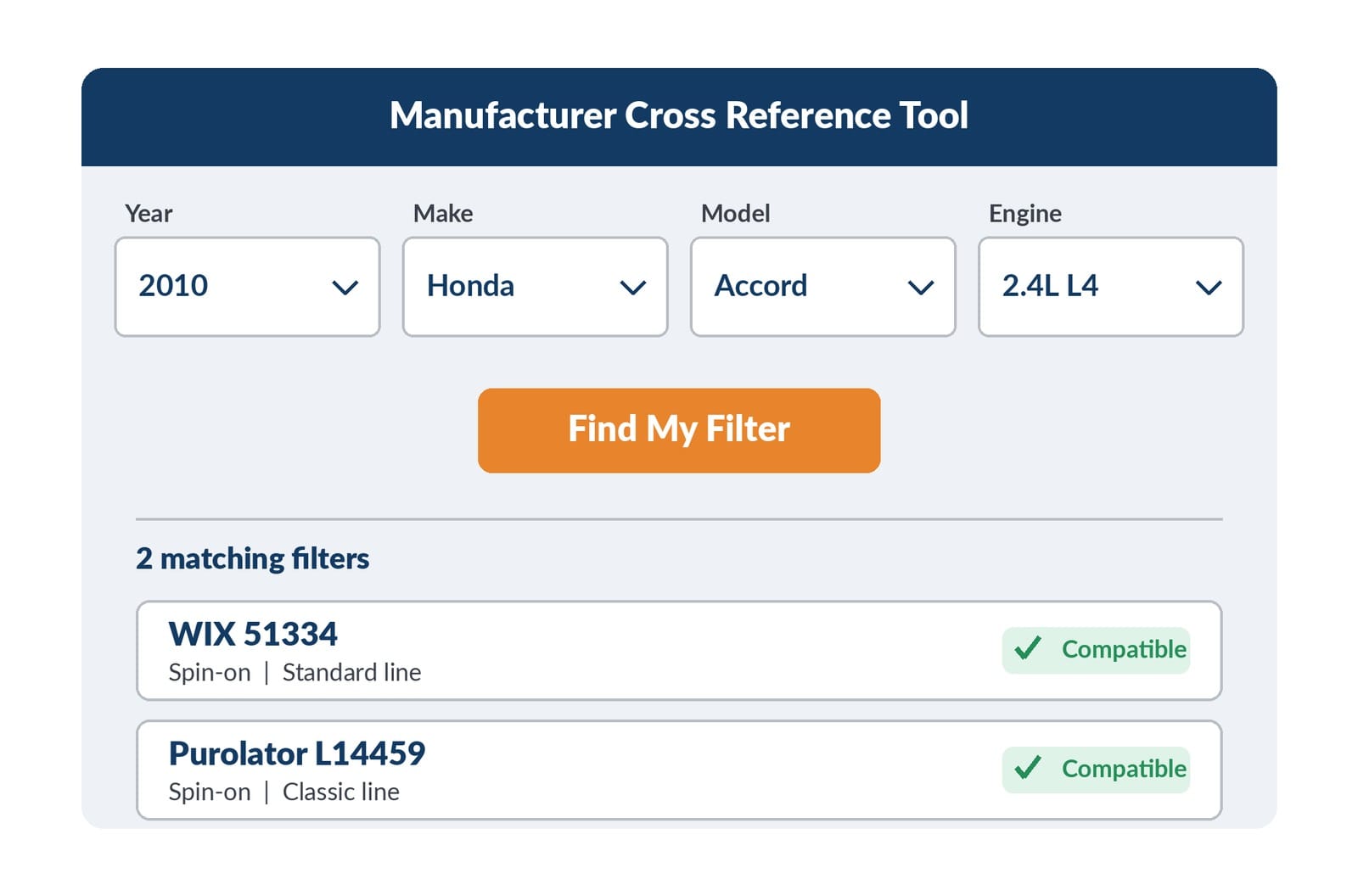 Screenshot-style mockup of a cross reference lookup tool