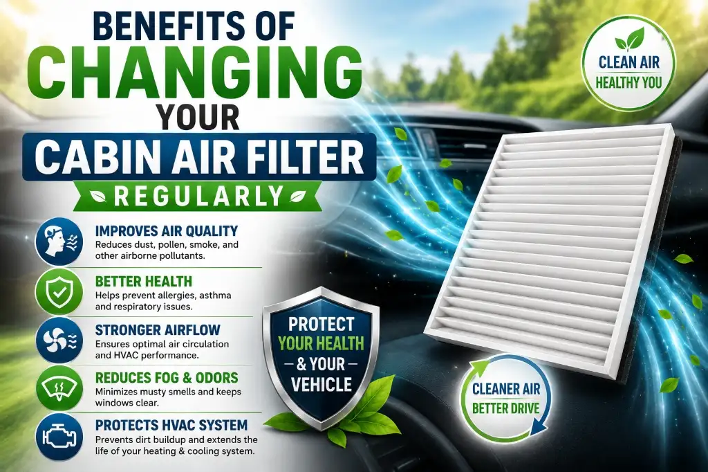 Infographic highlighting the key benefits of changing your cabin air filter