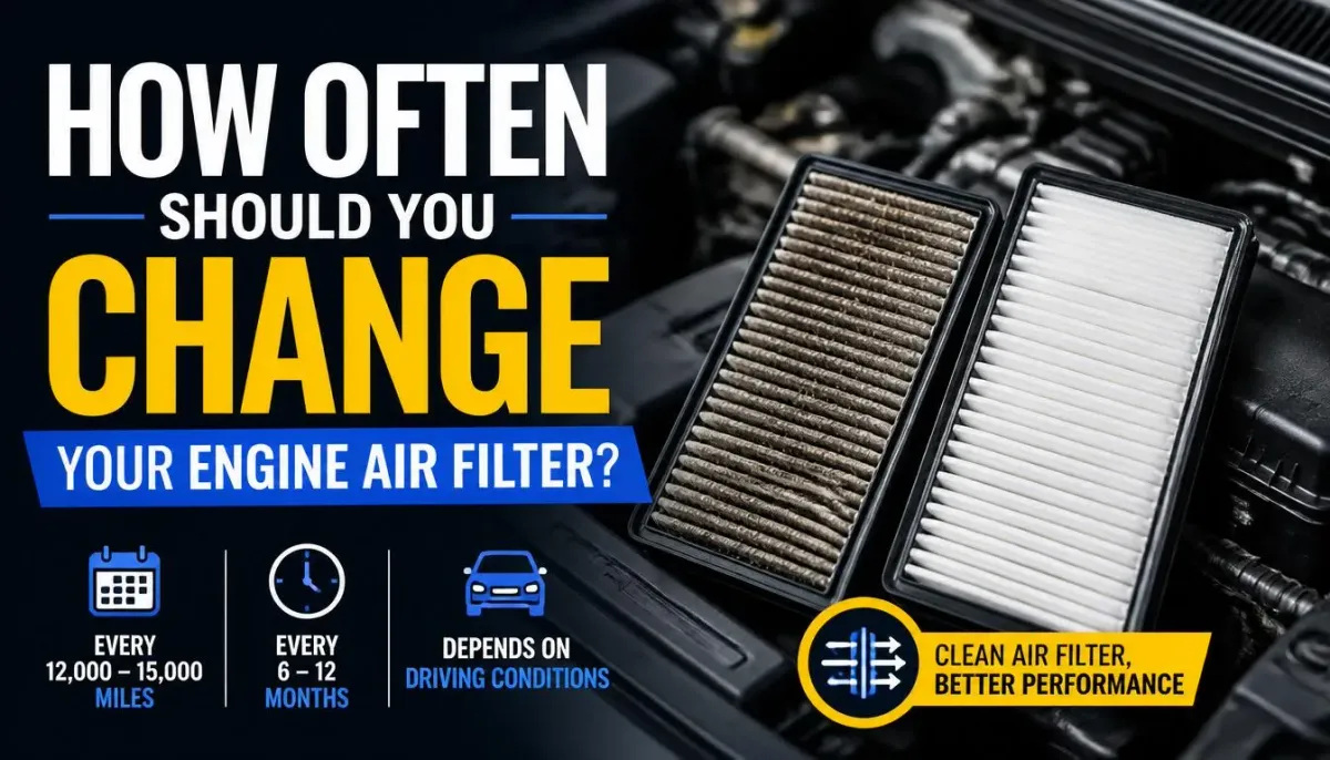 Infographic displaying a side-by-side filter comparison, answering how often to change engine air filter