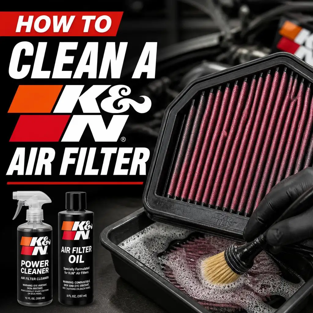 Cleaning kit and brush being used on a reusable K&N air filter