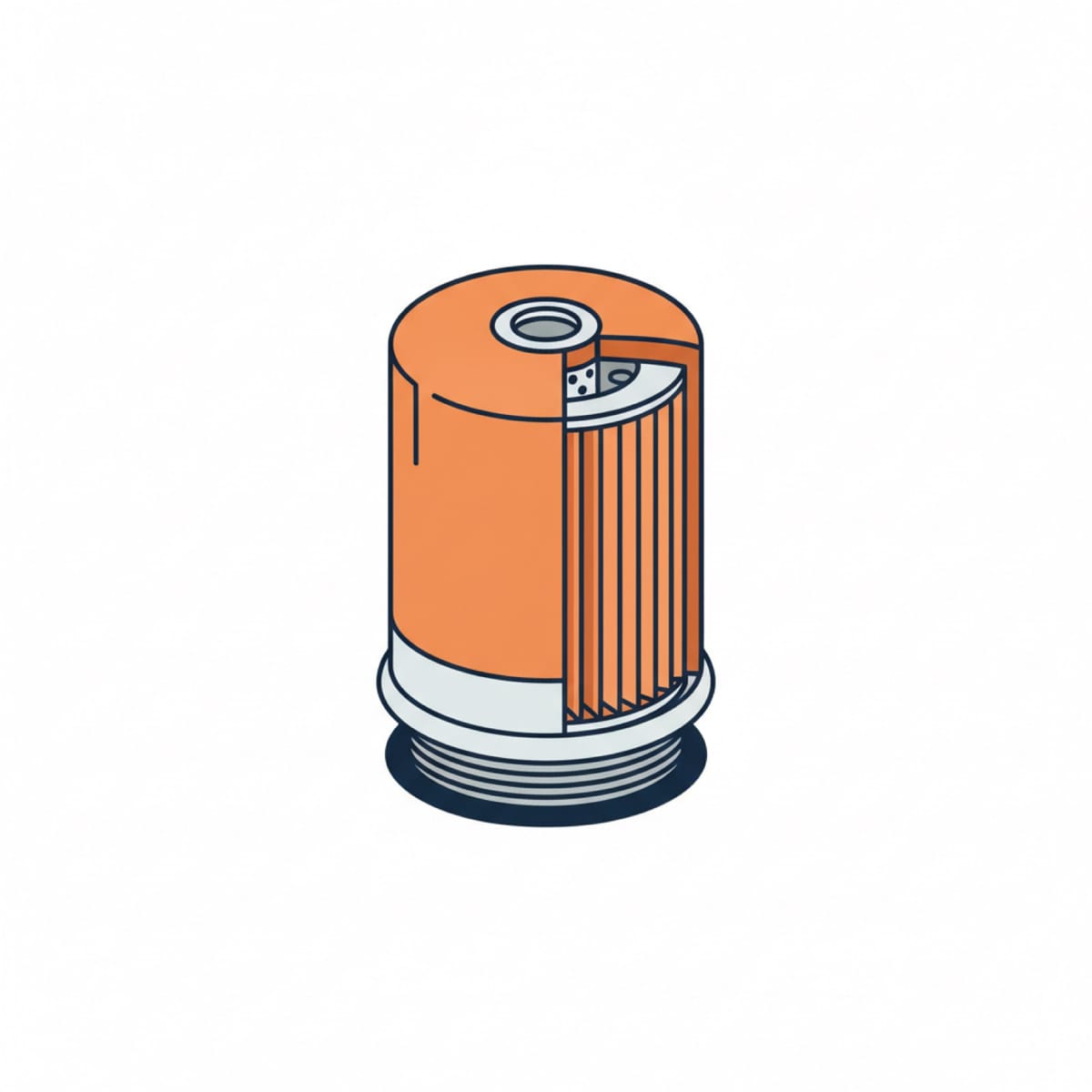 Cutaway illustration of a spin-on oil filter showing the pleated media inside