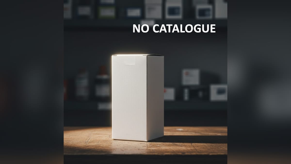 A blank white filter box on a workshop bench with no printing on it