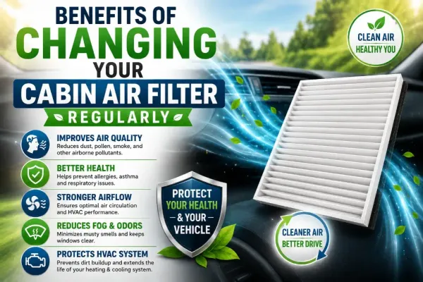 Infographic highlighting the key benefits of changing your cabin air filter