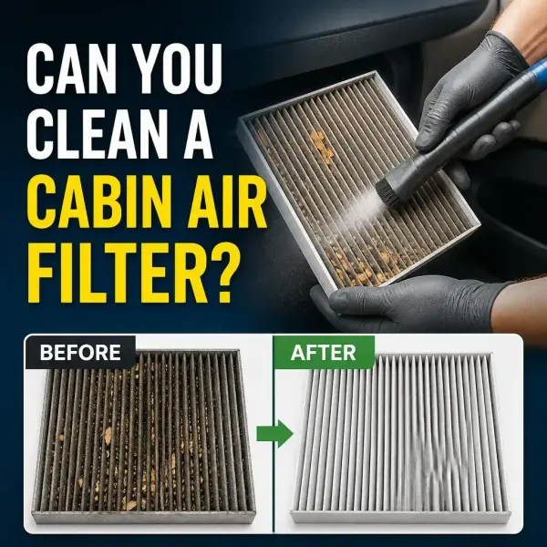 Before and after comparison of cleaning a car filter, answering if can you clean a cabin air filter