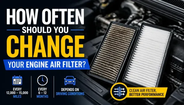 Infographic displaying a side-by-side filter comparison, answering how often to change engine air filter