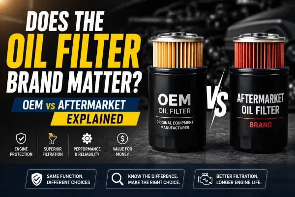 Featured graphic comparing an OEM oil filter side-by-side with an aftermarket oil filter