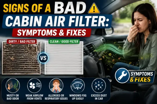 Infographic illustrating the common signs of a bad cabin air filter