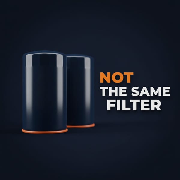 Two nearly identical oil filter canisters side by side with the words Not The Same Filter