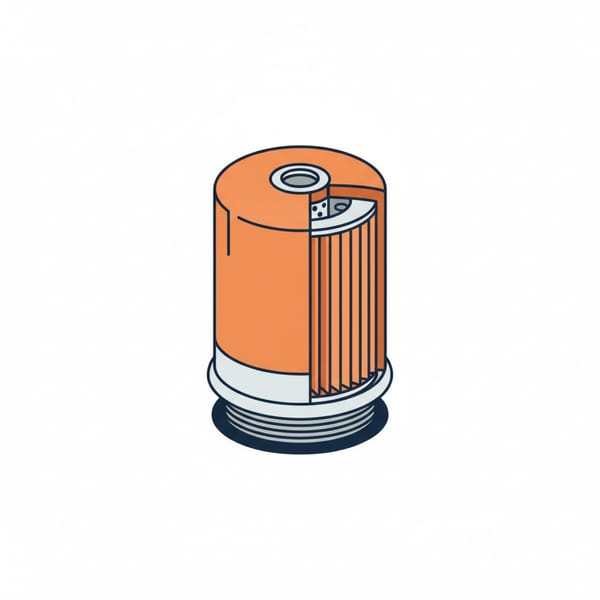 Cutaway illustration of a spin-on oil filter showing the pleated media inside