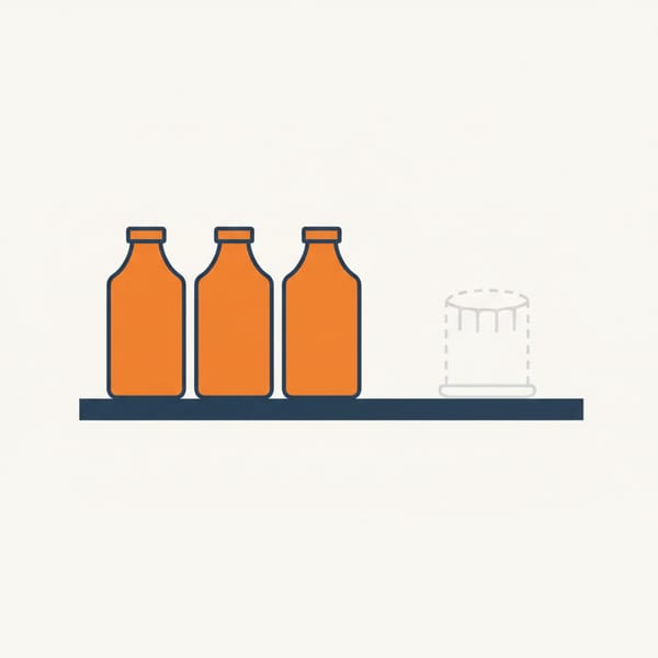 Three motor oil bottles on a shelf beside an empty dashed outline where an oil filter used to be