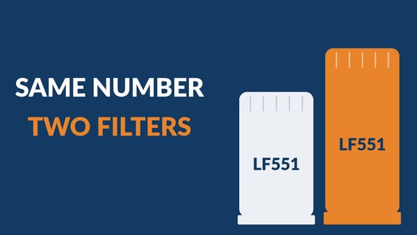 Two LF551 oil filters of different heights: same number, two filters