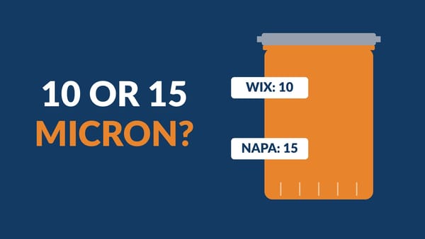 NAPA 4006 dispensing fuel filter tagged with WIX's 10 micron and NAPA's 15 micron ratings